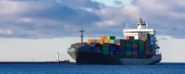 Grey container ship