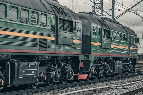 Locomotora Carga Diesel Verde Tren Mercancías Acción — Foto de Stock