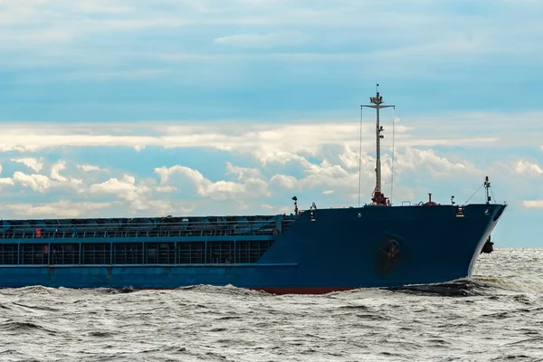 Importação Mercadorias Grande Navio Carga Azul Que Move Para Porto — Fotografia de Stock