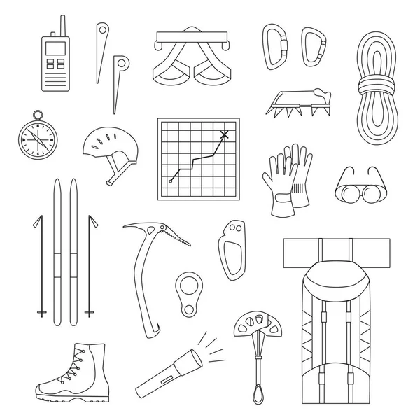 Icons of mountaineering equipment — Stock Vector