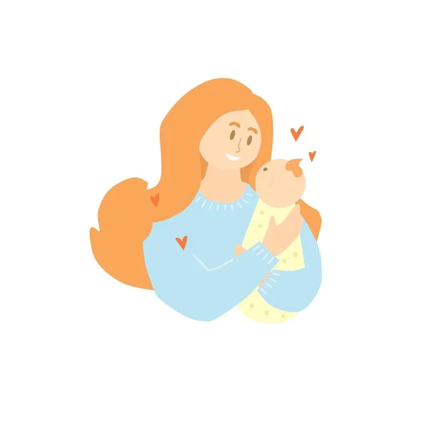Η μαμά κρατάει στην αγκαλιά της ένα μωρό τυλιγμένο σε πάνα. Η γυναίκα την αγκαλιάζει — Φωτογραφία Αρχείου