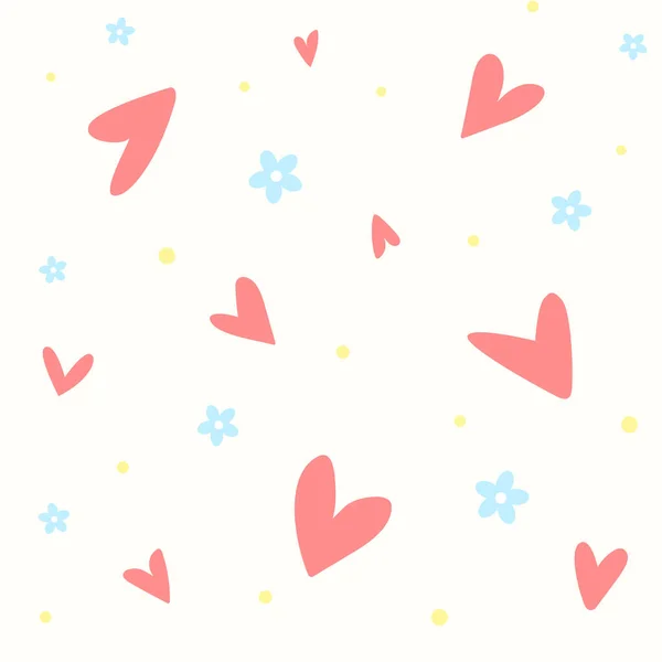 Seamless Pattern Hearts Flowers — Stock Vector