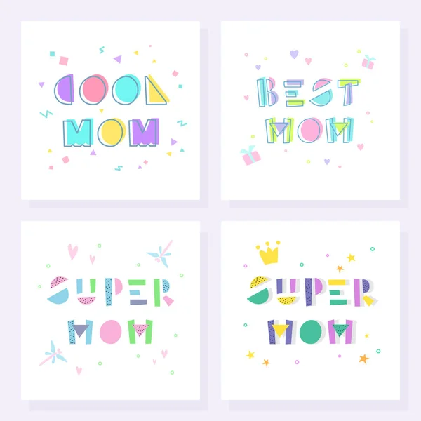 Коллекция Постеров Дню Матери Супер Мама Лучшая Мама Крутая Мама — стоковый вектор