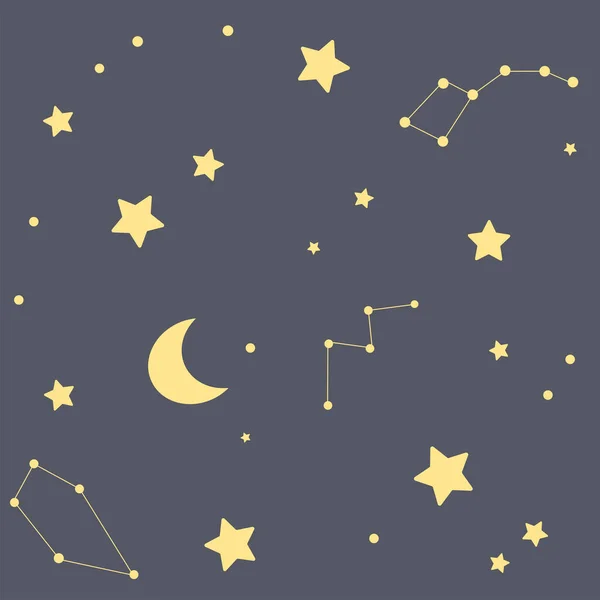 Patrón Perfecto Con Estrellas Constelaciones Luna Fondo Oscuro — Vector de stock