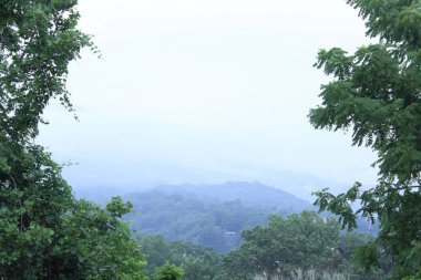 Skyline of the Smokey Mountains with Trees on Both Sides of the Frame clipart