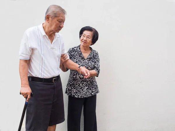 Happy romantic senior asian couple take care of each other. How long has it been.The Love has never been changed. Concept of senior couple and take care of each other — Stock Photo, Image