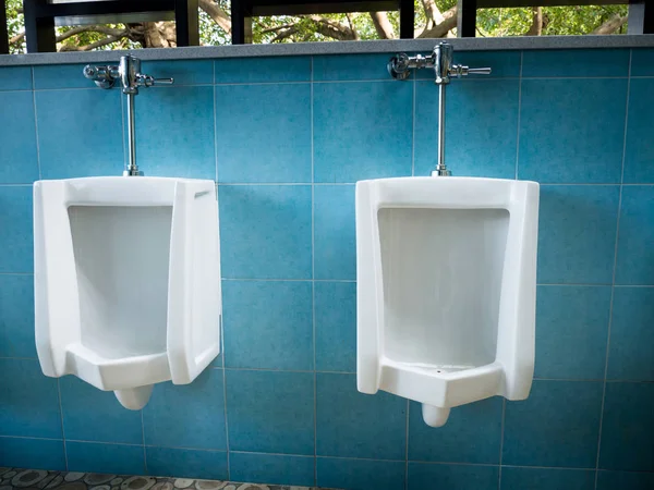 トイレ男性の部屋。男子トイレ小便器デザイン Urinals 屋外小便器男性トイレの行を閉じる — ストック写真