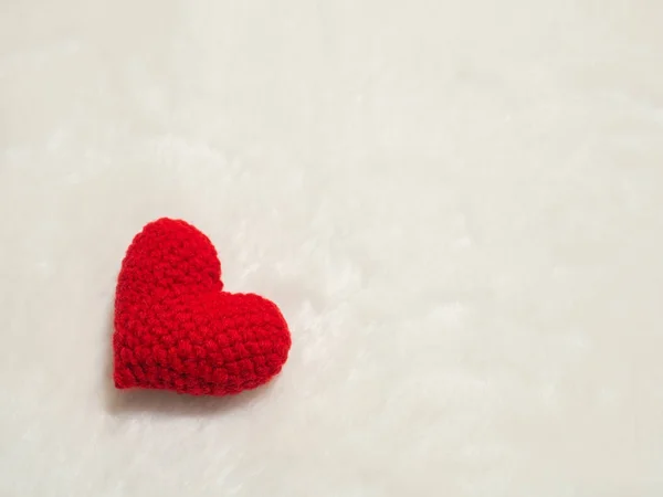 Handmade Red Yarn Heart White Wool Red Heart Left Corner — Stock Photo, Image