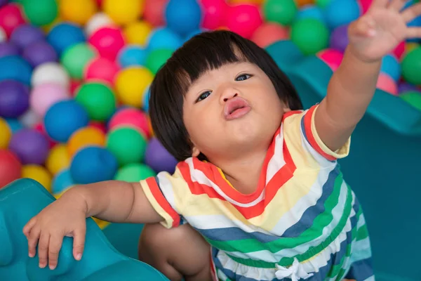 Happy Asian Girl One Half Years Olds Playing Little Colorful — Stock Photo, Image