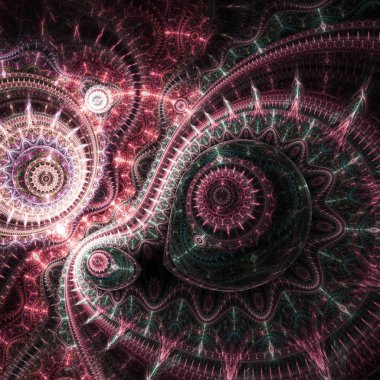 Kırmızı ve siyah fraktal makine, yaratıcı grafik tasarım için dijital sanat