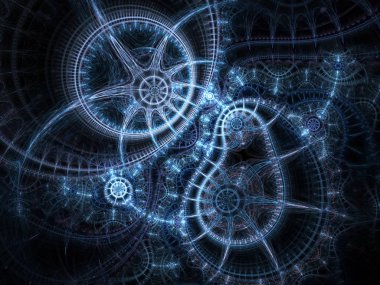 Mavi fraktal clockwork doku, yaratıcı grafik tasarım için dijital sanat