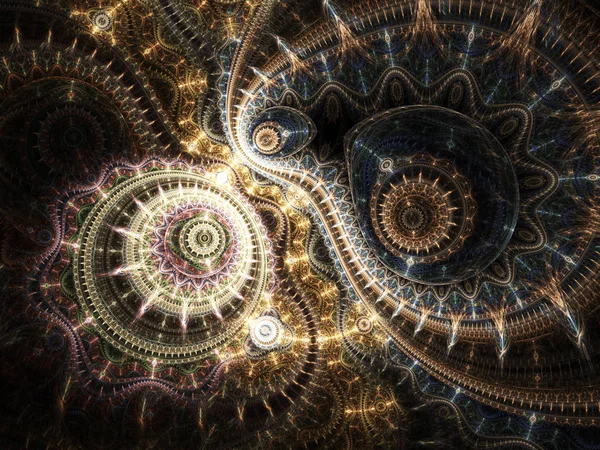 Στιλπνή χρυσή fractal κουρδιστό μηχανή, ψηφιακά έργα τέχνης για δημιουργική Γραφιστικής — Φωτογραφία Αρχείου