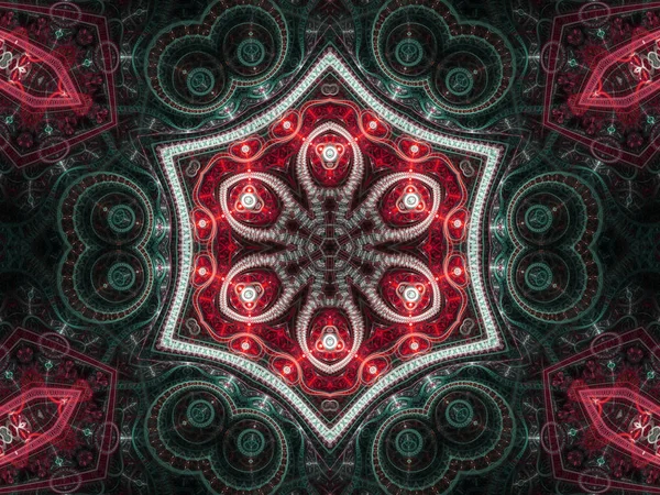 Red clockwork steampunk fractal mandala, digital artwork for creative graphic design — Stock Photo, Image