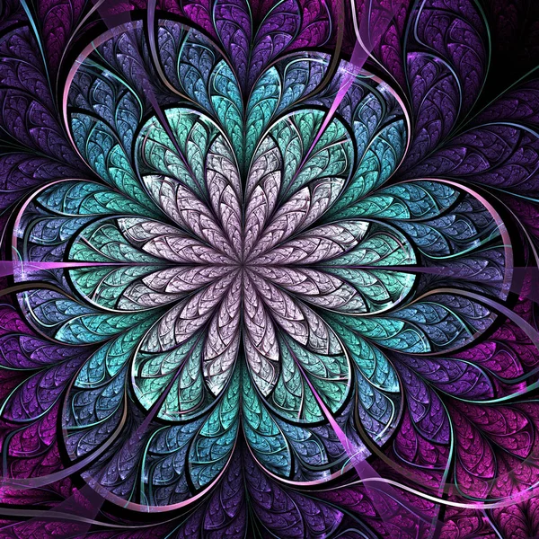 Colorato fiore frattale scuro, opera d'arte digitale per la progettazione grafica creativa — Foto Stock
