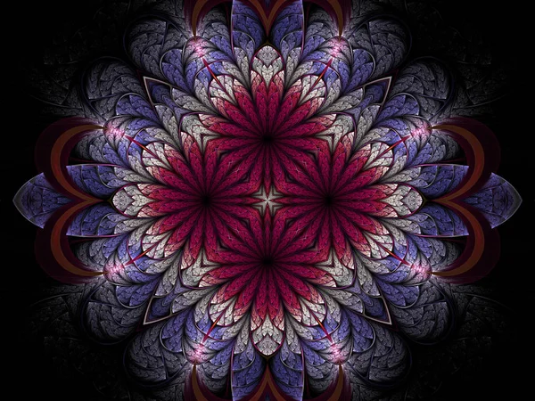 Bunga gelap berbentuk fraktal mandala, karya seni digital untuk desain grafis kreatif — Stok Foto