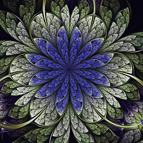 Flor fractal azul, obra de arte digital para design gráfico criativo — Fotografia de Stock