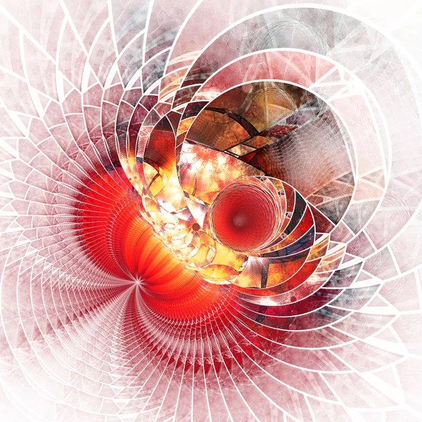 Red fractal spiral with stained glass pattern, digital artwork for creative graphic design — Stock Photo, Image