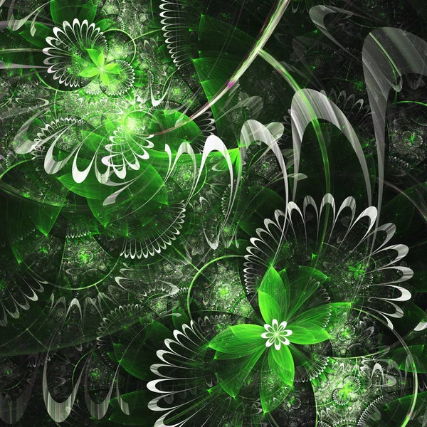 Fraktal zielone kwiaty, cyfrowych dzieł sztuki na kreatywne projektowanie graficzne — Zdjęcie stockowe