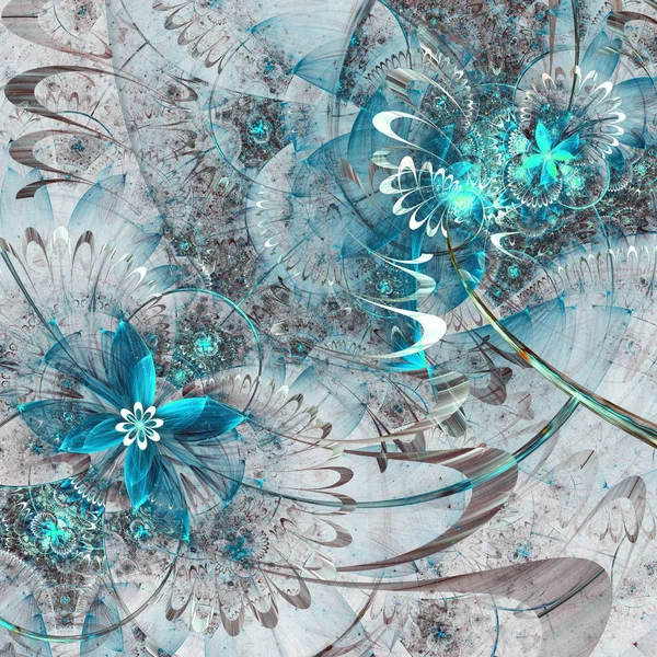 라이트 블루 프랙탈 꽃, 크리에이 티브 그래픽 디자인에 대 한 디지털 아트 워크 — 스톡 사진