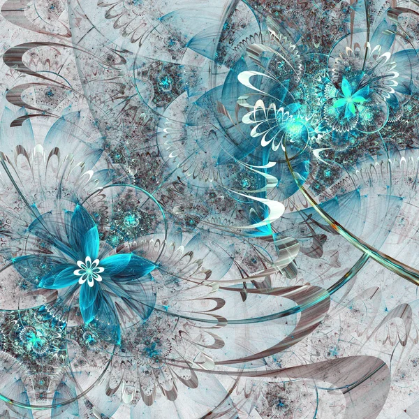 Light blue fractal flowers, digital artwork for creative graphic design — Stock Photo, Image