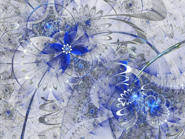 Blå fraktal blommor, digitala konstverk för kreativ grafisk design — Stockfoto