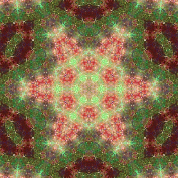 Jul tema rött och grönt fractal mandala, digitala konstverk för kreativ grafisk design — Stockfoto