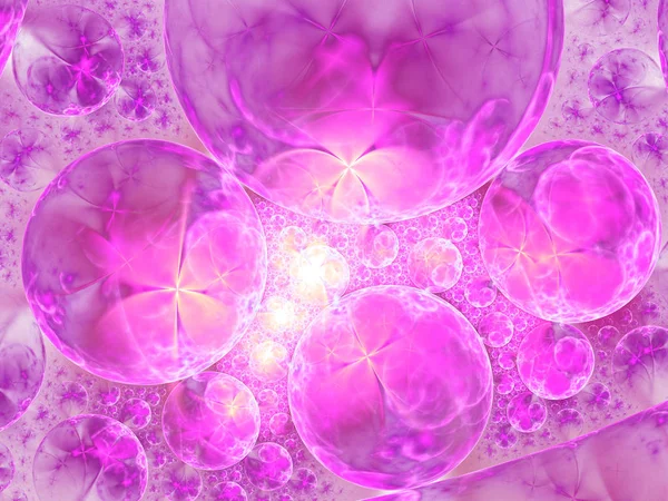 Неоновые розовые фрактальные цветы и пузырьки, цифровые произведения искусства для творческого графического дизайна — стоковое фото