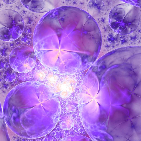 Burbujas y flores fractales violetas, obra de arte digital para un diseño gráfico creativo — Foto de Stock