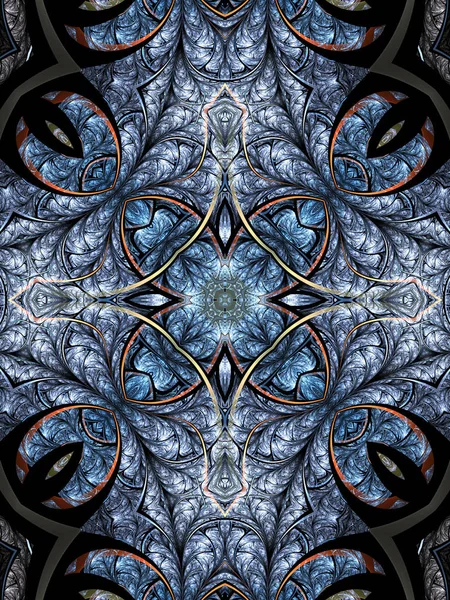 Blue fractal mandaly s květina v centru, digitální kresba pro kreativní grafický design — Stock fotografie