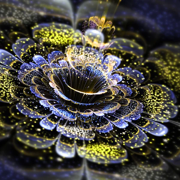 Fleur fractale bleu foncé et or, illustration numérique pour la conception graphique créative — Photo
