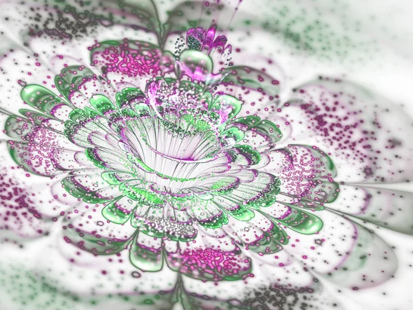 Flor fractal verde claro e roxo com pólen, arte digital para design gráfico criativo — Fotografia de Stock