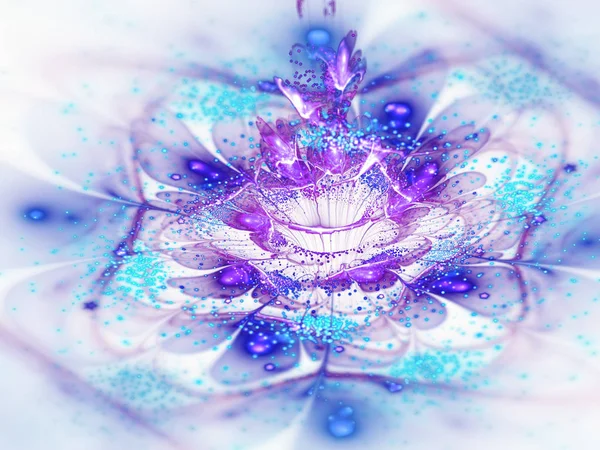 밝은 파란색과 보라색 프랙탈 꽃, 크리에이 티브 그래픽 디자인에 대 한 디지털 아트 워크 — 스톡 사진