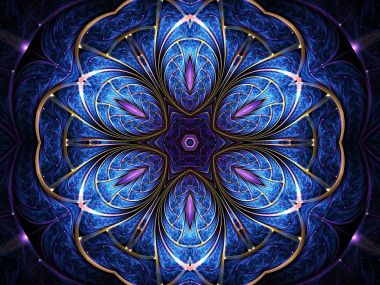 Fraktal mandala, dijital sanat yaratıcı grafik tasarım için mavi çiçek şeklinde
