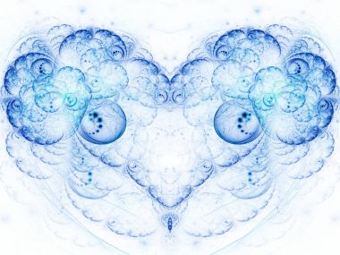 Yumuşak mavi fraktal kalp, yaratıcı grafik tasarım için dijital sanat