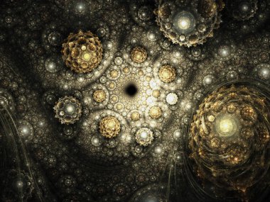 Soyut altın fraktal virüs desen, yaratıcı grafik tasarım için dijital sanat