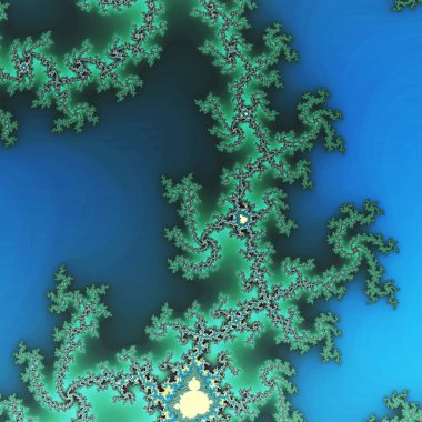 Mavi ve yeşil fraktal spiraller, yaratıcı grafik tasarım için dijital sanat