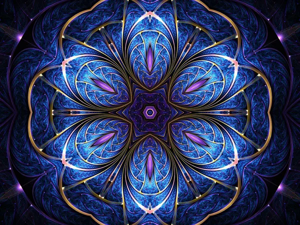 Blaues blumenförmiges fraktales Mandala, digitales Kunstwerk für kreative grafische Gestaltung — Stockfoto