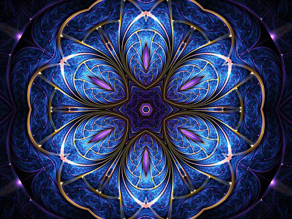 Фрактальная мандала в форме голубого цветка, цифровые произведения искусства для творческого графического дизайна
