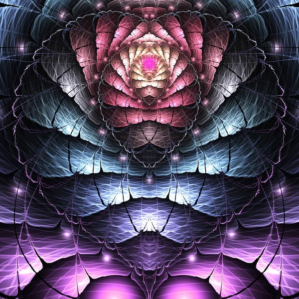 화려한 프랙탈 꽃 마음, 창조적인 그래픽 디자인에 대 한 디지털 아트 워크 — 스톡 사진