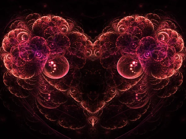 Mörk röd fractal hjärta - alla hjärtans dag, digitala konstverk för kreativ grafisk design — Stockfoto