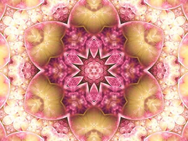 Mandala fractal rosa e dourada, arte digital para design gráfico criativo — Fotografia de Stock