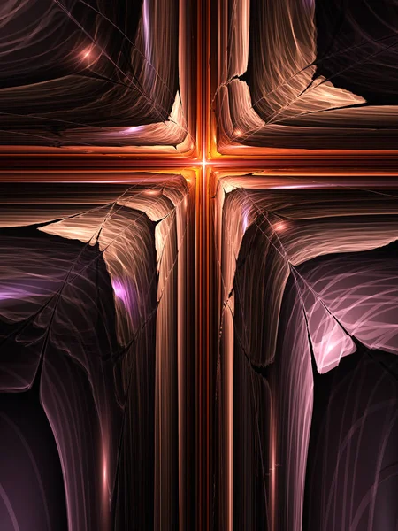 Parlak turuncu fraktal haç sembolü, yaratıcı grafik tasarım için dijital sanat