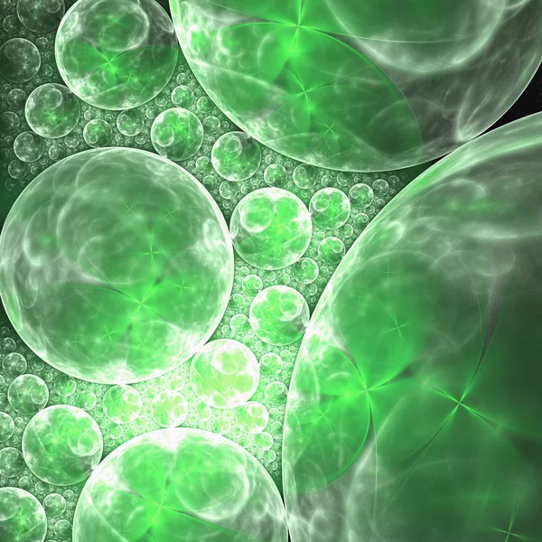 Matris yeşil fraktal çiçekler ve kabarcıklar, yaratıcı grafik tasarım için dijital sanat