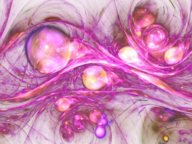 Parlak mor fraktal küreler, yaratıcı grafik tasarım için dijital sanat