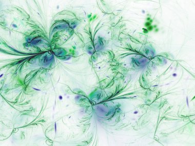 Yeşil fraktal çiçekler ve kelebekler, yaratıcı grafik tasarım için dijital sanat