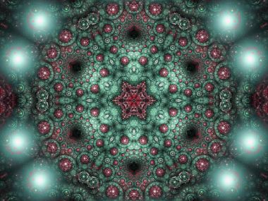 Yeşil ve kırmızı fraktal mandala, yaratıcı grafik tasarım için dijital sanat