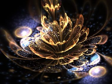 Altın fraktal çiçek, yaratıcı grafik tasarımı için dijital sanat