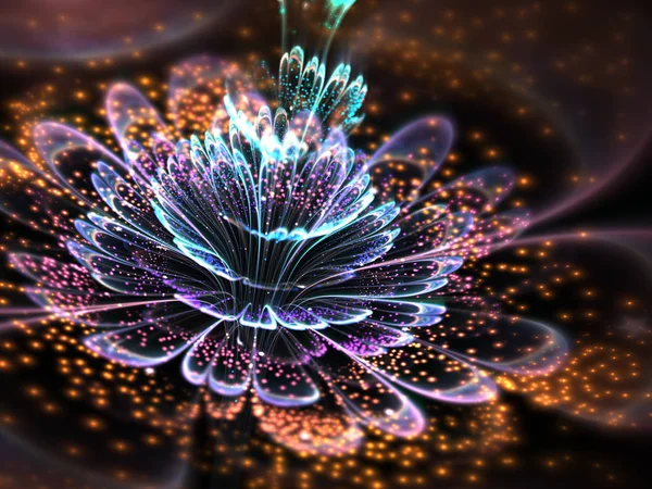 Blue and orange fractal flower with pollen, digital artwork for creative graphic design — Stock Photo, Image