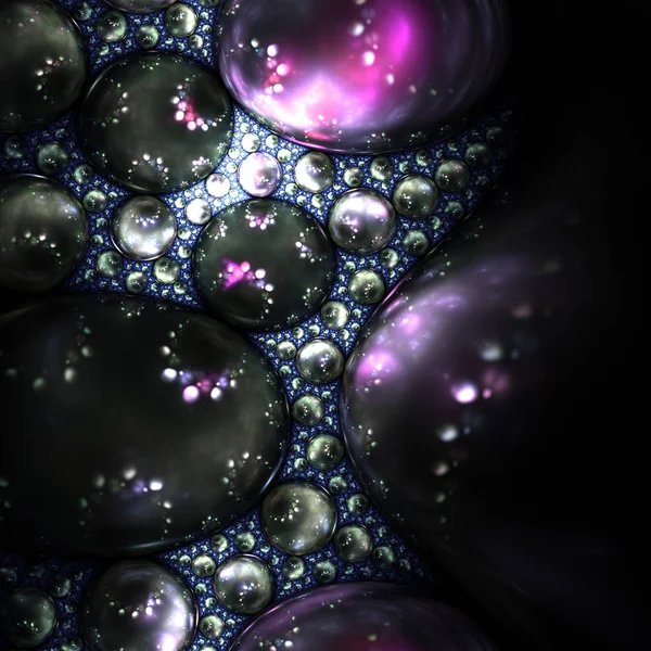 Glossy dark fractal bubbles, digital artwork for creative graphic design — Stock Photo, Image