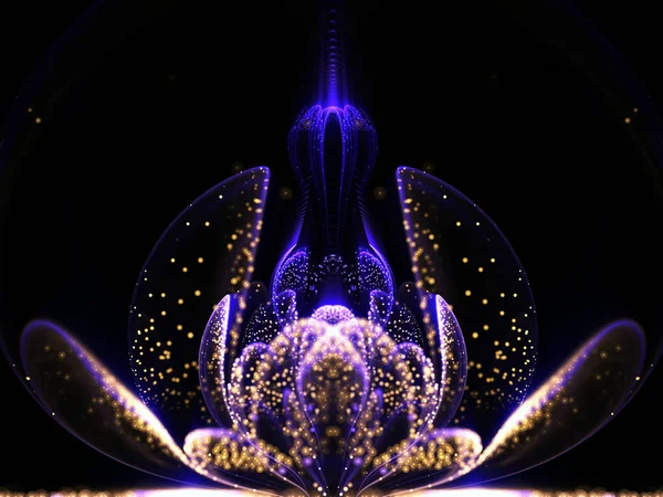 Dark blue and gold fractal flower, digital artwork for creative graphic design — Stock Photo, Image